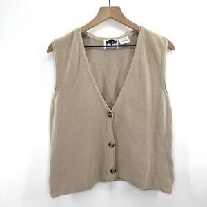 VTG 90s Women's Vest Knit Sweater Oatmeal Sz M Quiet Luxury Minimalist Academia